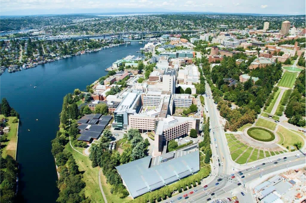 Aerial view of University of Washington Medical Center, Montlake Campus.